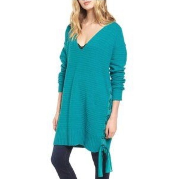 Free People Heart It Lace Up Sweater Dress. Teal. Size XS. - Picture 1 of 10